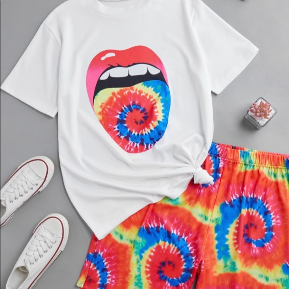 Plus size the dye shorts set